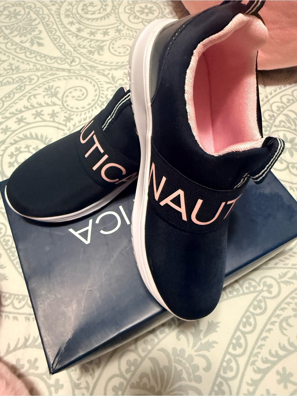 Nautica Navy Slip-On Sneakers with Pink Trim